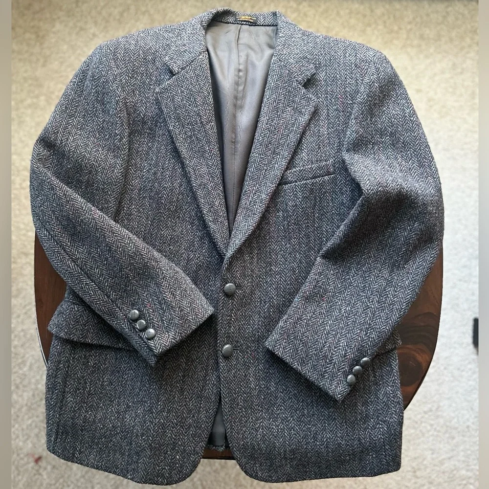 Classic Harris Tweed Gray Wool Blazer - Picture 1 of 7